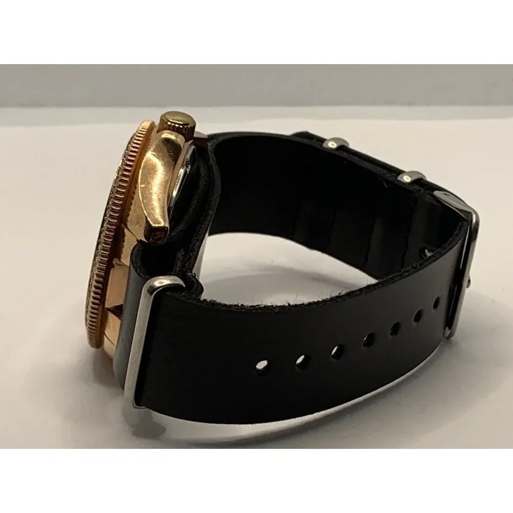 Fossil AM4616 Women's Black Leather Analog Beige Horne Dial Quartz Watch JD261